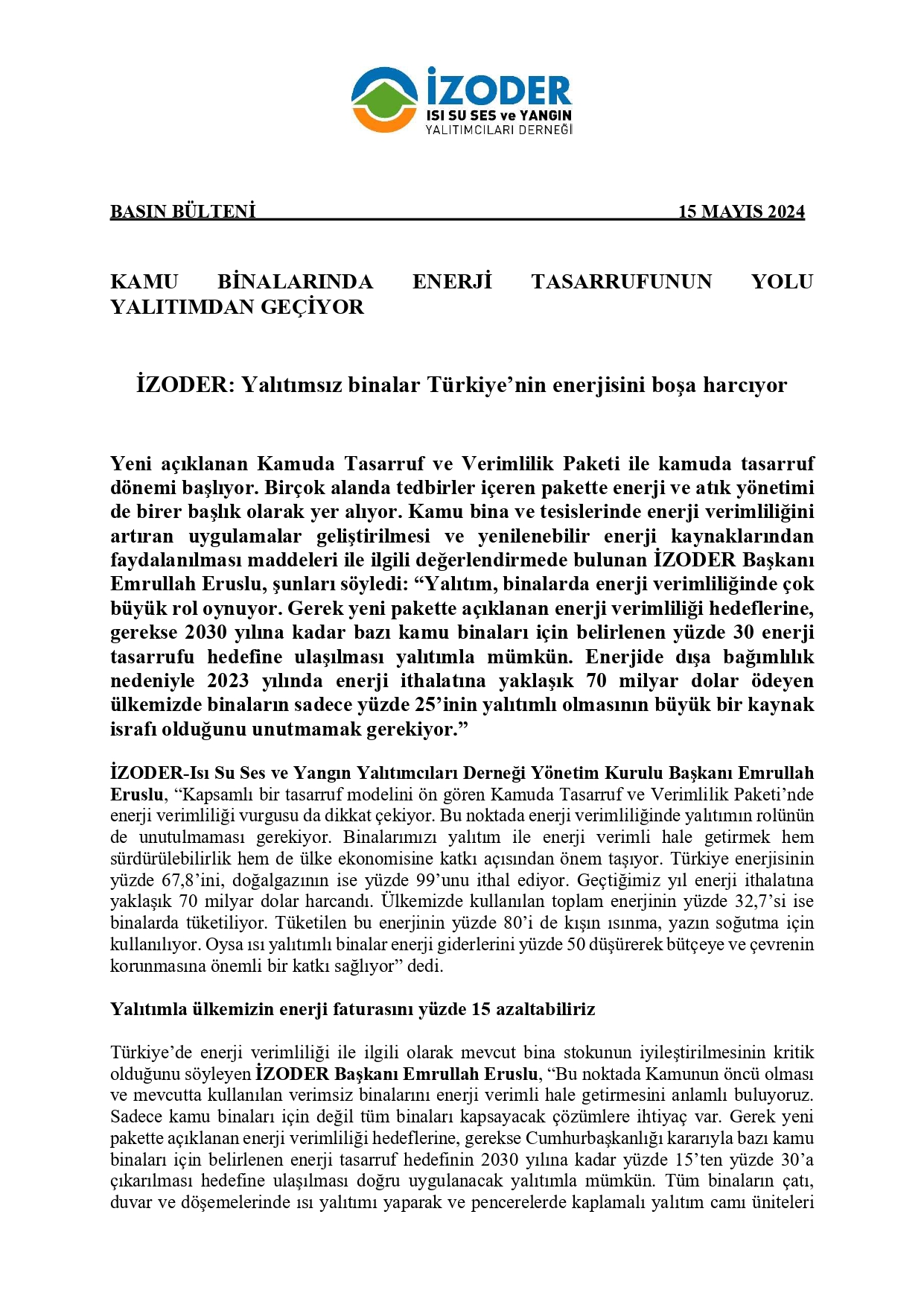 Kamu Binalarında Tasarruf ve Yalıtım